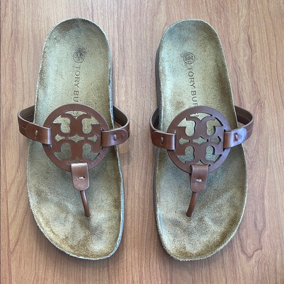 Tory Burch Miller Cloud Brown Leather Suede Women's Sandals Size